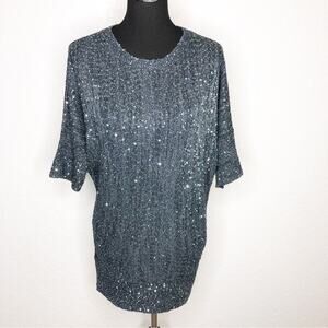 Reiss gray blue sequin embellished sweater tunic size Small
